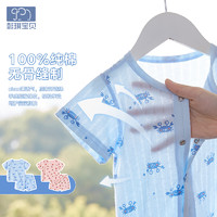 无骨缝制婴儿衣服薄款男幼儿套装夏季纯棉睡衣女宝宝夏装儿童短袖（浅蓝动物1、73cm ）