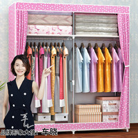 简易衣柜家用卧室布衣柜加粗加固出租房现代简约钢管收纳衣服挂架(J款-3挂多格--紫色)