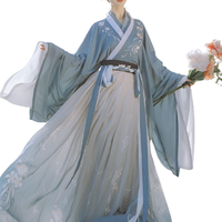 桔屿 魏晋风汉服 梧桐落 女士交领中衣大袖衫齐腰襦裙 JY-004 3米摆 蓝色 S