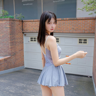 2021新款OM韩国泳衣女连体裙式保守高腰修身显瘦少女学生三亚度假（M、粉色）