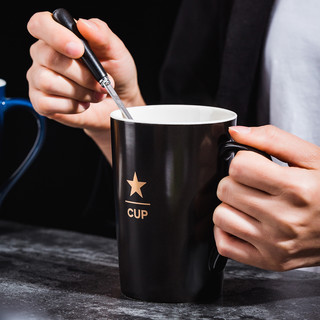 创意陶瓷杯 马克杯咖啡杯 牛奶杯 北欧ins水杯带盖勺子定制LOGO
