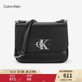 Calvin Klein CK女包 2021秋冬翻盖链条金属LOGO通勤斜挎单肩包DH2308Q4100 001-黑色 ST