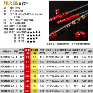 双宝烽火鲤碳素鱼竿5.4米手竿4.5台钓竿28调鲤鱼竿超轻超硬钓鱼杆（烽火鲤3代5.4米【超轻28调】（仅108克））