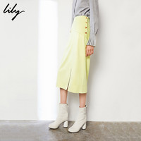 丽丽 LILY2019冬新款女装简约高腰开衩西装裙过膝半身裙