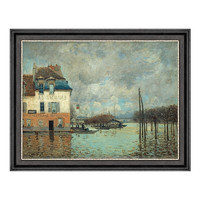 雅昌 西斯莱《马利港的洪水》71x56cm 油画布 爵士黑实木框