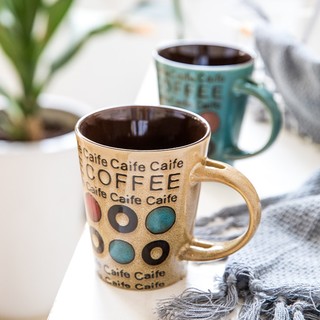 悠瓷（youcci）陶瓷杯子家用牛奶杯创意鼓型手绘咖啡杯 办公室水杯带盖带勺马克杯日式复古 卡布其+瓷盖