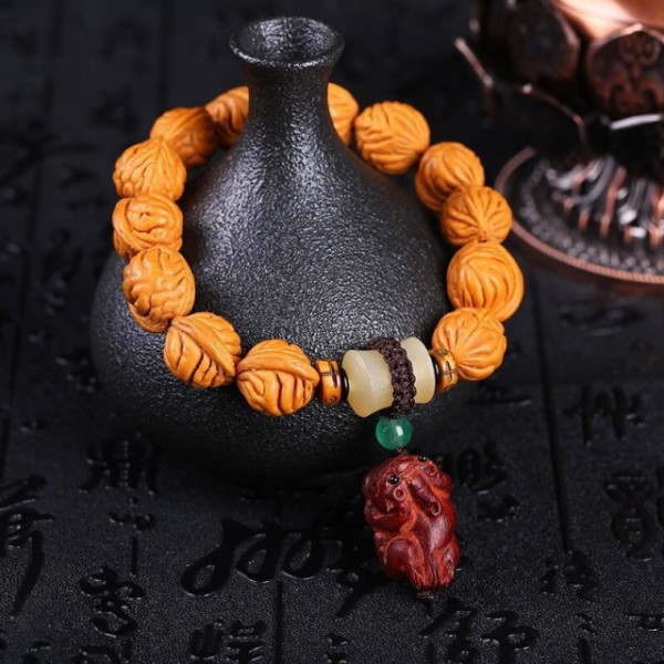 天然野生秦岭龙纹桃核手串13mm金鱼肚13颗