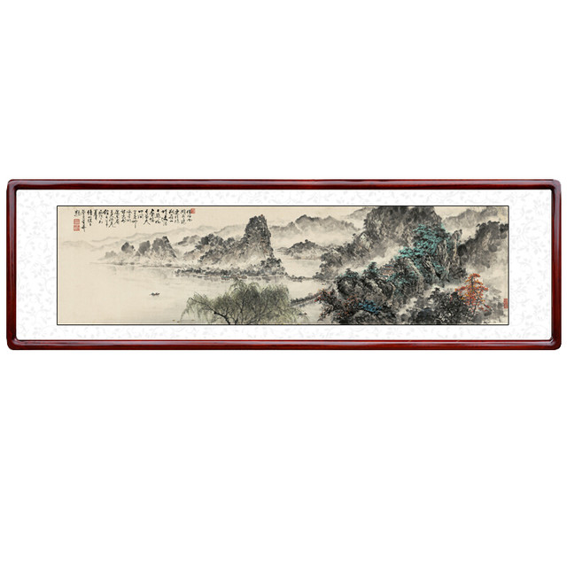泓砚HONGYAN 蔡景星《借问西湖》215x65cm 宣纸红木色实木框【报价价格