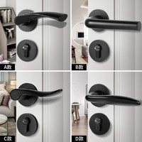 KLC室内卧室房门锁卫生间厕所静音黑色家用木门铝合金通用型锁具（B款静音门锁+3片开槽合页+门吸、35-45MM、通用型、不带钥匙）