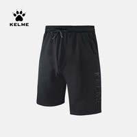 kelme卡尔美运动短裤男夏季休闲五分裤宽松针织印花纯棉卫裤潮流（M、黑色）