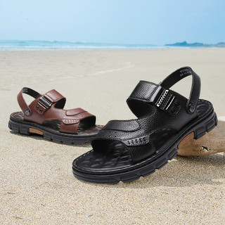 红蜻蜓男士凉鞋夏季新款男沙滩鞋软底真皮防滑凉拖外穿休闲鞋子潮