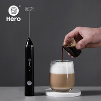 Hero 咖啡家居 双子电动打奶泡器咖啡奶泡机家用牛奶打泡器手持搅拌打蛋器 黑色