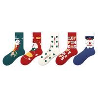 JKN 快乐圣诞系列 男女款中筒袜套装 ZQ48211 A组 5双装 混色 35-42