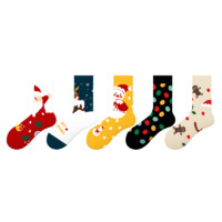 JKN 快乐圣诞系列 男女款中筒袜套装 ZQ48211 B组 5双装 混色 35-42