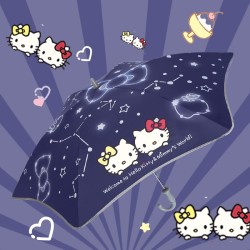 黑胶遮阳伞 Hello Kitty 凯蒂猫星座晴雨伞安全式圆角小学生伞黑胶防晒防紫外遮阳伞直杆晴雨伞两用