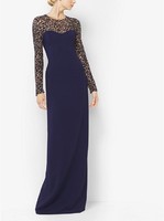 MICHAEL KORS Embroidered Long-Sleeve Gown