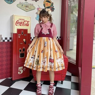 Little Fairy Tale Lolita洛丽塔 甜美 猫罐头 女士JSK无袖连衣裙 黄橘