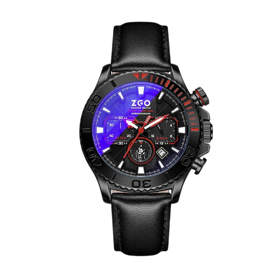 ZGO 正港 49.54毫米石英腕表 ZGB-125-MS21 黑壳黑面钢带款