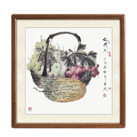 DeXiTang 得玺堂 齐喜恩《瓜果香》65x65cm 宣纸 圆角原木色实木框