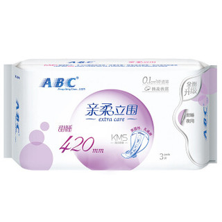 ABC 卫生巾 亲柔立围超长甜睡420超级薄棉柔表层卫生巾3片
