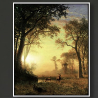 弘舍 阿尔伯特·比尔史伯特《森林之光》65x80cm 1864 油画布 情迷白实木框