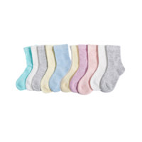 Purcotton 全棉时代 P312010603502-328677 儿童中筒袜 组合1 10双装 本白+浅蓝+浅黄+花灰+浅绿+浅紫+浅粉 15cm