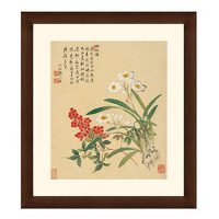 雅昌 国画水墨画《天竺水仙花图》邹一桂 背景墙装饰画挂画壁画 茶褐色 42×47cm