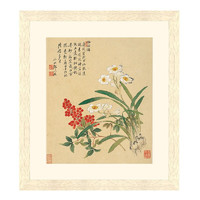 雅昌 邹一桂《天竺水仙花图》42x47cm 宣纸 原木色实木框