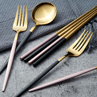 304不锈钢筷子勺子叉套装便携餐具三件套旅行单人学生外带收纳装（粉金三件套（收藏加购送 盒子跟水果叉））