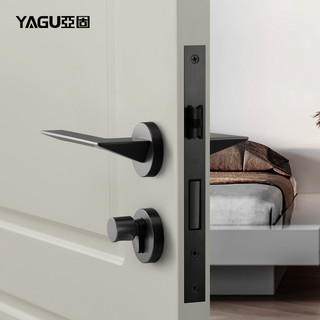 亚固北欧风门锁室内卧室静音磁吸后现代简约实木房门锁灰黑色门锁（通用型、不带钥匙、35-50mm、黑钢拉丝分体锁）