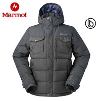 Marmot/土拨鼠秋冬新款男士保暖拒水700蓬带帽保暖羽绒服V73870（L、1517玛瑙灰/玄铁灰）