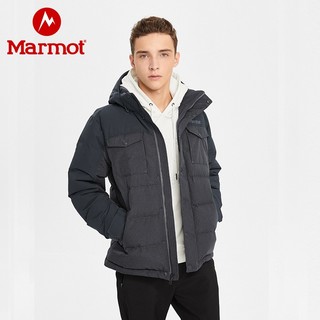 Marmot/土拨鼠秋冬新款男士保暖拒水700蓬带帽保暖羽绒服V73870（L、1517玛瑙灰/玄铁灰）