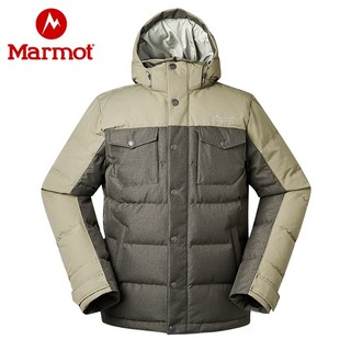 Marmot/土拨鼠秋冬新款男士保暖拒水700蓬带帽保暖羽绒服V73870（L、7200岩洞棕）