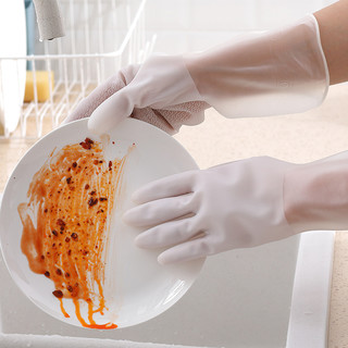 洗碗清洁手套女薄厨房家务清洁耐用家用丁腈橡胶皮防水洗衣服刷碗（M、透白双色洗碗手套1双）