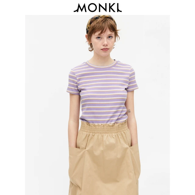 MONKI2021夏季新款红色印花打底衫圆领针织短袖T恤女 0499605