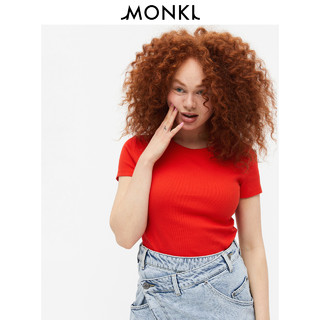 MONKI2021夏季新款红色印花打底衫圆领针织短袖T恤女 0499605