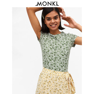 MONKI2021夏季新款红色印花打底衫圆领针织短袖T恤女 0499605