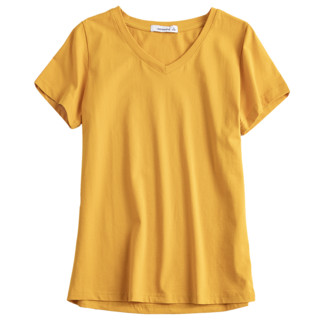 真维斯女装2021夏季新款短袖T恤女纯色V领微弹舒适修身学生上衣女