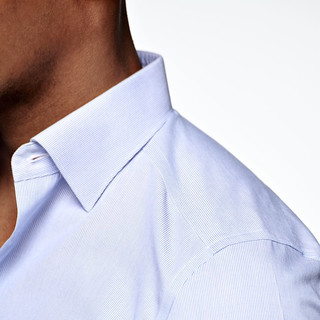 SUITSUPPLY-Traveller中蓝色棉细条纹经典领免烫商务男士衬衫（41/7、蓝色）