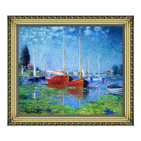 雅昌 克劳德·莫奈 Claude Monet《成双的红帆船》75x66cm 油画布 宫廷金实木框