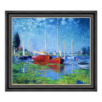 雅昌 克劳德·莫奈 Claude Monet《成双的红帆船》75x66cm 油画布 爵士黑实木框