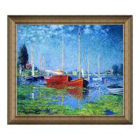 雅昌 克劳德·莫奈 Claude Monet《成双的红帆船》75x66cm 油画布 典雅栗实木框