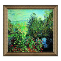 雅昌 克劳德·莫奈 Claude Monet《霍谢德家的花园在蒙裘隆》70x75cm 油画布 典雅栗实木框