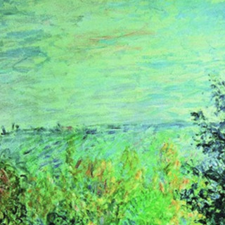 雅昌 克劳德·莫奈 Claude Monet《霍谢德家的花园在蒙裘隆》70x75cm 油画布 典雅栗实木框