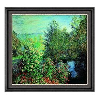 雅昌 克劳德·莫奈 Claude Monet《霍谢德家的花园在蒙裘隆》70x75cm 油画布 爵士黑实木框