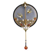 中国国家博物馆 杏林春燕手工团扇胸针 8×4.5cm 925银 黄铜 创意国风礼物