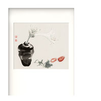 榮寶齋 王雪涛《玉簪花》50x70cm 宣纸 实木框