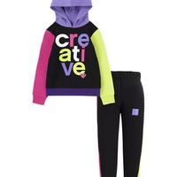 Girls 4-6x Color Block Hoodie and Fleece Pants Set