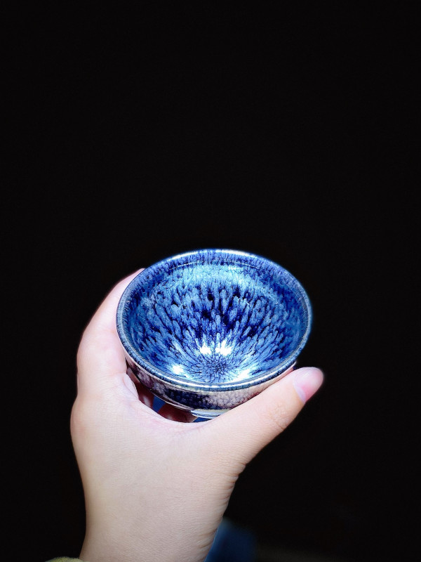 百花对杯 束口斗笠杯建盏 8.5x5.3cm 9.2x5.0cm