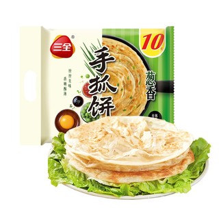 三全 葱香手抓饼900g 10片装 儿童速食烘焙培根早餐面点半成品饼